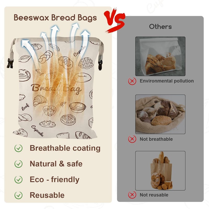 fufeisi Beeswax Bread Bags for Sourdough, 2 Pack Reusable Bread Bag for Storage XL 17x13 Inch, Large Cotton Bags for Homemade Sourdough - Keep Fresh, Freezer Safe - Image 4